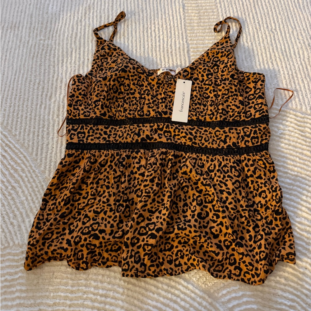 NWT Miami Leopard Print Top with Black Accents